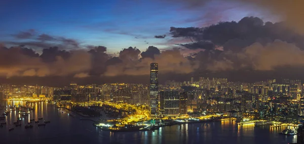 Panorama Escena Del Paisaje Urbano Hong Kong Construyendo Lado Del —  Fotos de Stock