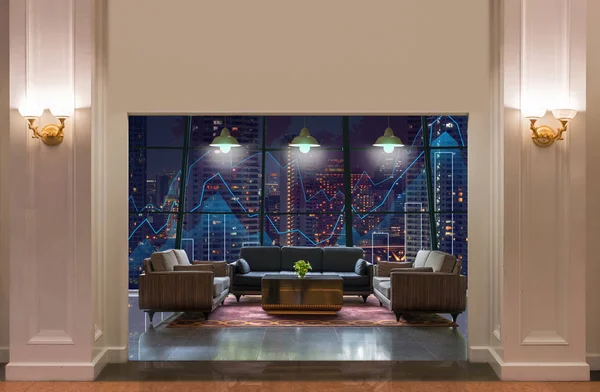 Open Door Lobby Area Hotel Which Can See Trading Graph — Stock Photo, Image