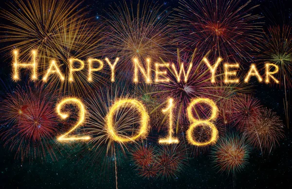 Щасливий Новий 2018 Рік Написаний Sparkle Феєрверк Феєрверку Темним Фоном — стокове фото