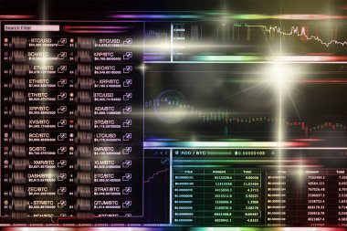 Cryptocurrency ticaret ekran, Bitcoin Döviz Ticaret bilgi ekranını, blok zinciri teknoloji Kripto kavramı, iş ve Pazar Ticaret kavramı