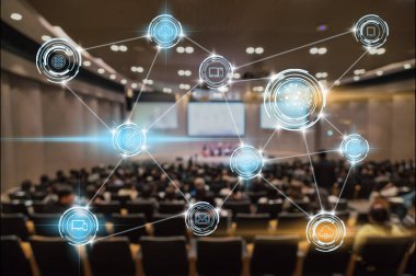 Akıllı şehir Internet şeyler hangi beyin simgesiyle soyut üzerinde sürüş bulanıklık fotoğraf kavramının konferans salonu veya seminer salonu, teknoloji ve eğitim teknoloji kablosuz iletişim bağlanma