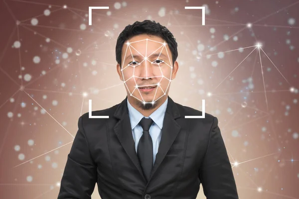 Affärsman Ansikte Identifiering Och Erkännande Biometrisk Kontroll Dator Vision Och — Stockfoto