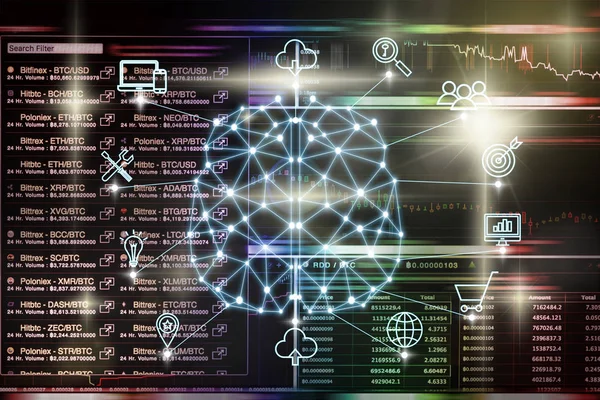 Veelhoekige Hersenen Vorm Van Een Kunstmatige Intelligentie Met Verschillende Pictogram — Stockfoto