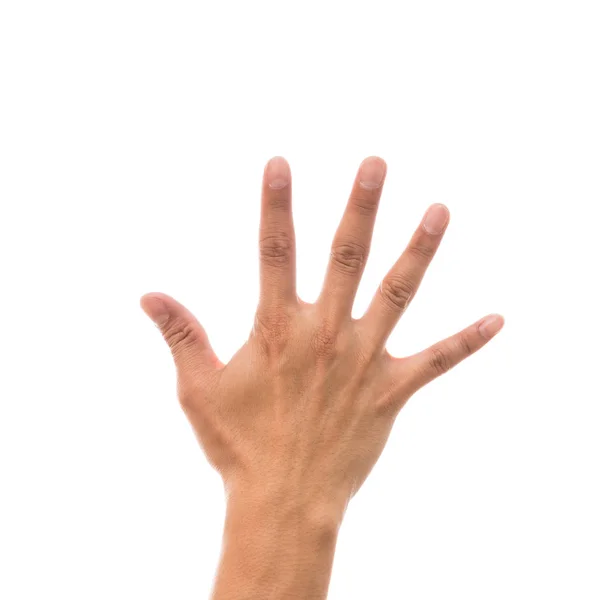 Ręką Człowieka Pokazująca Działanie Multi Białym Tle Ścieżka Przycinająca — Zdjęcie stockowe