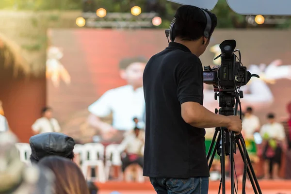 Côté Arrière Cameraman Vidéo Prendre Des Photos Scène Événement Séminaire — Photo