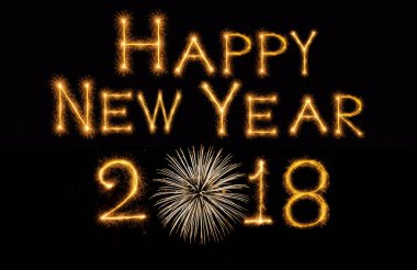 Mutlu yeni yıl 2018 üzerinde havai fişek koyu arka plan, kutlama ve tebrik kartları konsepti ile ışıltı havai fişek ile yazılı