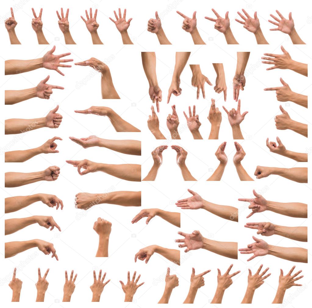 Various gesture of Men hand over white background, include clipping path