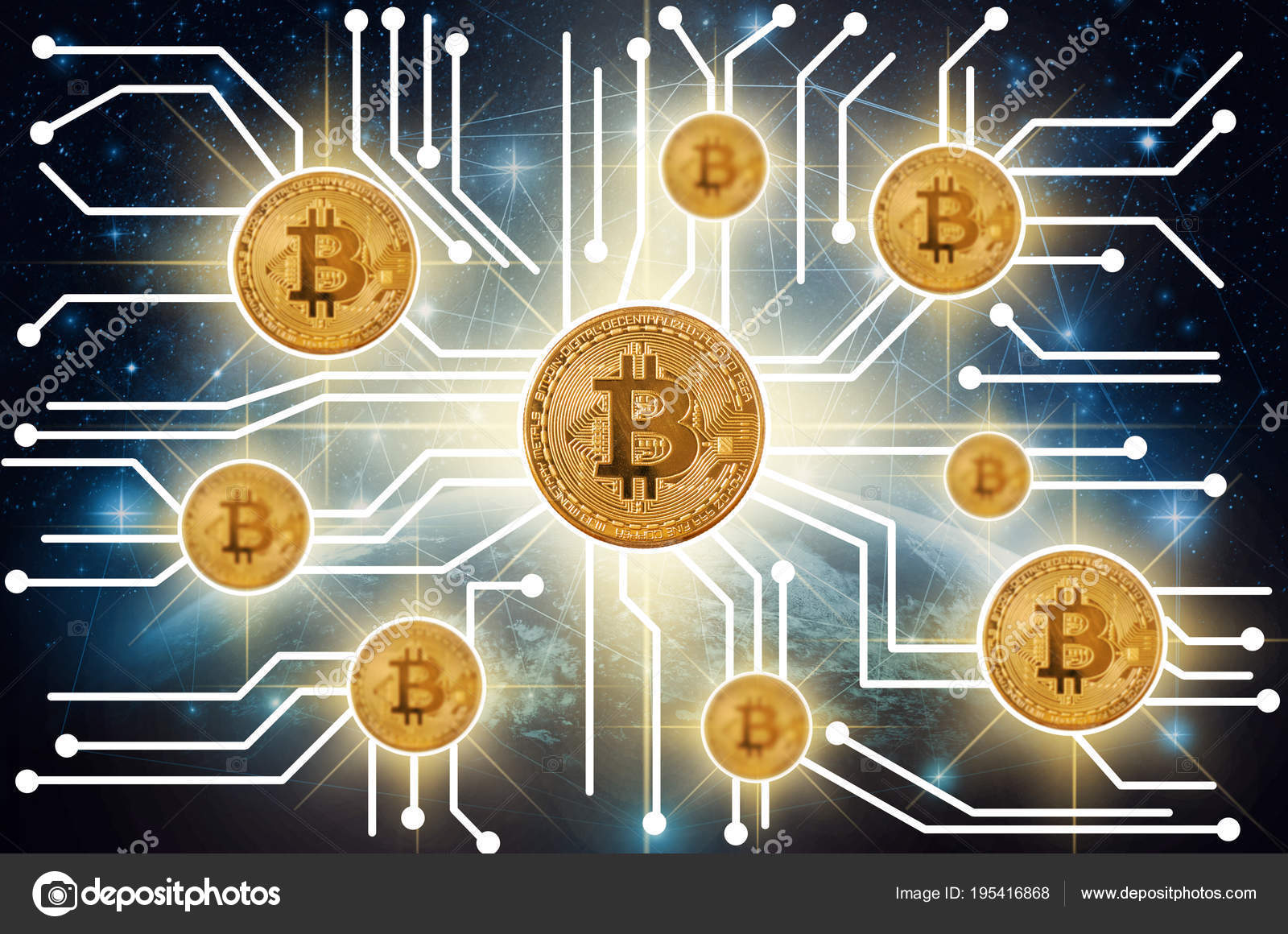 Bitcoins Mockup Photo Fintech Connection Part Earth Network Line Star —  Stock Editorial Photo © Tzido #195416868