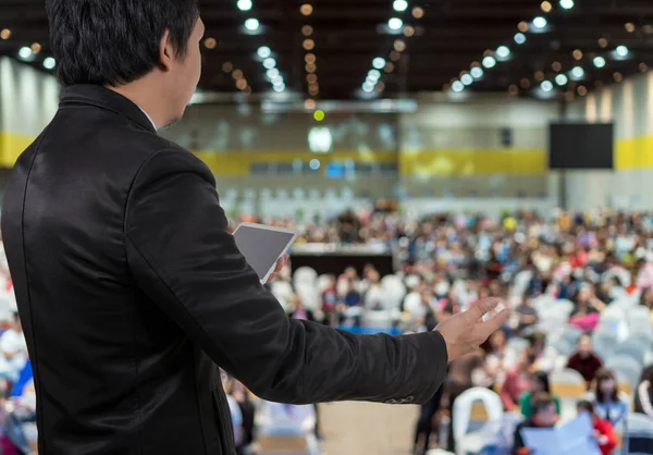 Weergave Van Business Mensen Conferentie Speaker Aan Achterkant Abstracte Wazig — Stockfoto