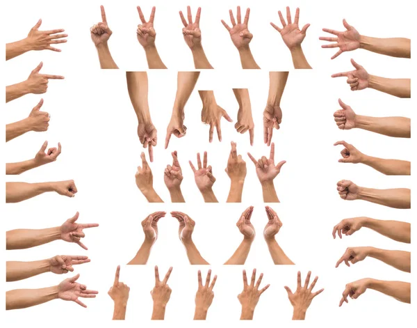 Διάφορες Κινήσεις Χέρια Πάνω Από Λευκό Φόντο Συμπεριλάβετε Διαδρομή Αποκοπής — Φωτογραφία Αρχείου