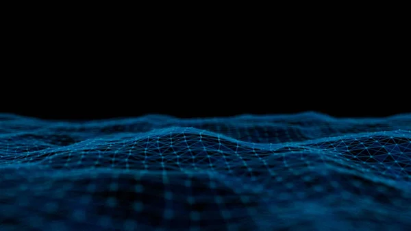 Abstract Technology Plexus Wave Particles Dark Background Computer Graphic Network — Φωτογραφία Αρχείου