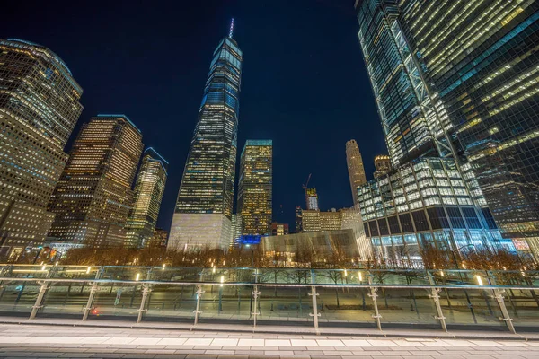 New York Cityscape with 911 memorial at twilight time, United States of America, USA, Architecture and building with history tourist concept,
