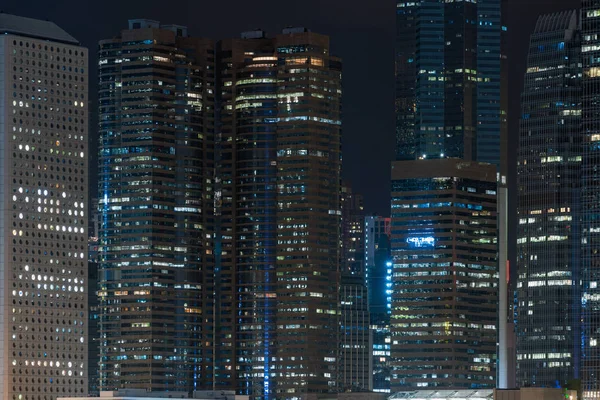 Closeup Arranha Céu Cityscape Hong Kong Noite Distrito Financeiro Negócios — Fotografia de Stock