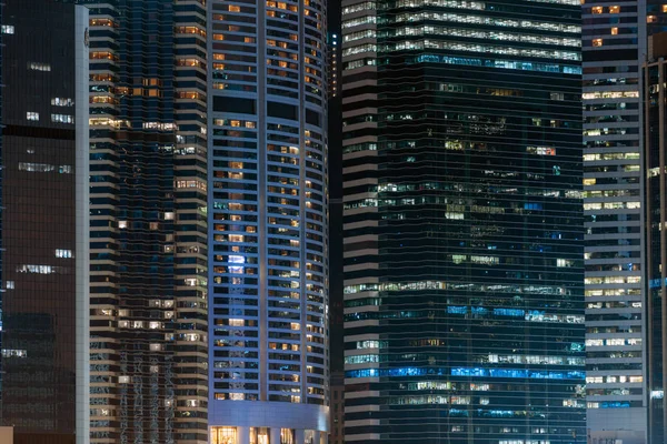 Kapalı Hong Kong Şehir Manzarası Gökdeleni Gece Vakti Finans Bölgesi — Stok fotoğraf