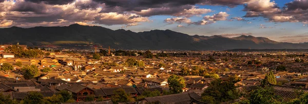 Panorama Top Pohled Scéna Starověké Lijiang Staré Město Historickým Centrem — Stock fotografie