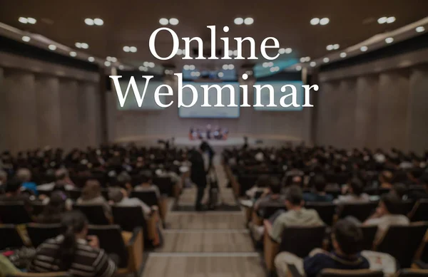Online Webinar Text Blur Photo Conference Hall Seminar Room Attendee — Foto de Stock