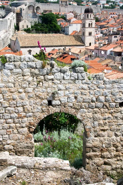 View on the city from Old City Walls in the ancient town of Dubrovnik, Croatia. Dubrovnik is a UNESCO World Heritage site