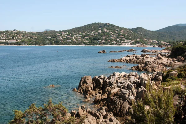 Korzika Francia West Island Vad Tengerparti Táj Kövekkel — Stock Fotó