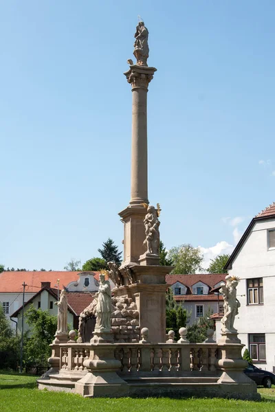Velehrad Tschechische Republik 2019 Eine Säule Mit Einer Statue Der — Stockfoto