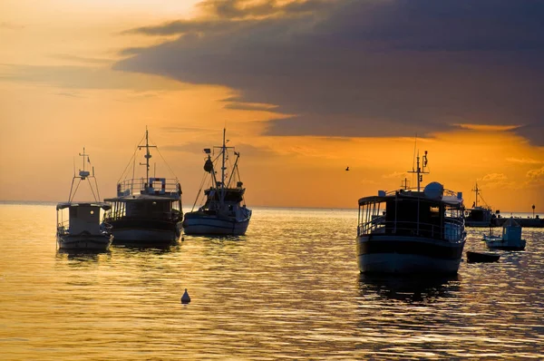 Evening boats in port — Stock Photo, Image
