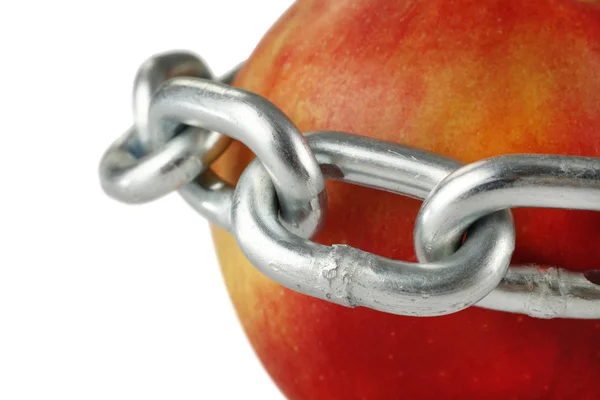 金属の鎖に包まれたリンゴは — ストック写真