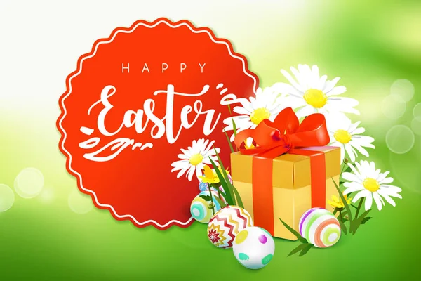Paskalya kartı hediye kutusu, yumurta ve çiçekler