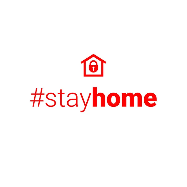 Stayhome - stay home Hashtag mit rotem Haus und Schloss. Lasst uns zu Hause bleiben Kampagnen-Ikone für die Prävention von Coronavirus oder Covid-19. — Stockvektor