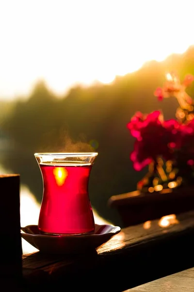 Turkish tea and sunset. — Stock Photo, Image