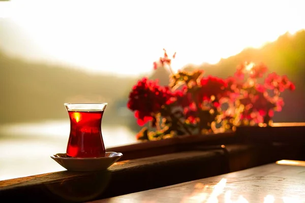 Turkish tea and sunset. — Stock Photo, Image