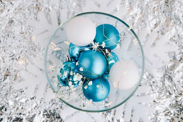 Christmas blue and white background.