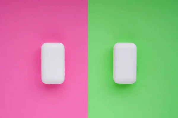 White soap on pink and green — Stock Photo, Image