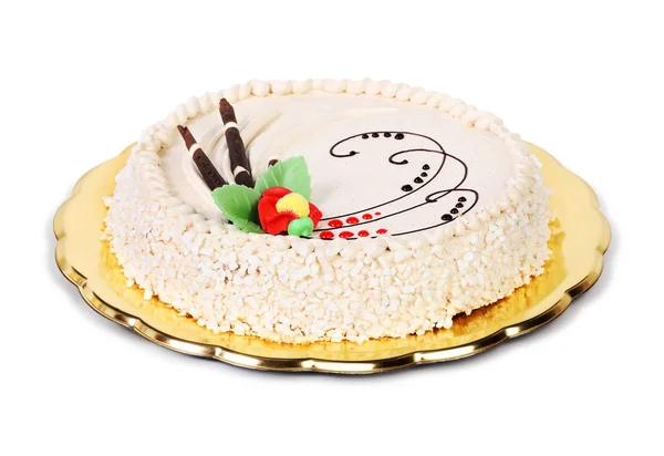 白い背景に分離されたヘーゼル ナッツのケーキ — ストック写真