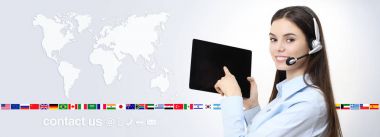 iletişim, müşteri servisi operatör kadın dijital tablet işaret