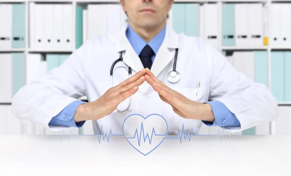 Hands doctor with heart beat icon — Stock Photo, Image