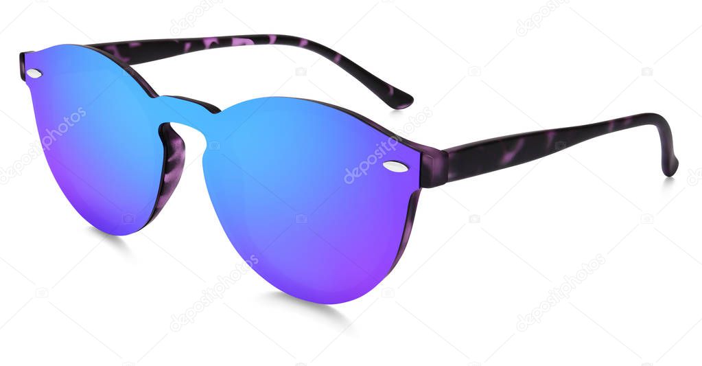 spotted sunglasses blue and purple mirror lenses isolated on whi