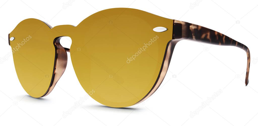 spotted brown sunglasses golden mirror lenses isolated on white 