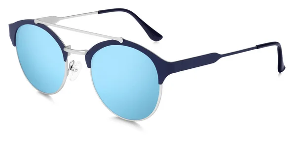 Gafas de sol plateadas lentes de espejo azul aisladas en fondo blanco — Foto de Stock