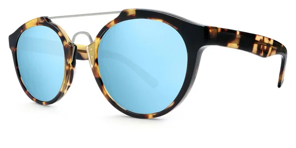 Солнцезащитные очки коричневые, голубые зеркальные линзы, изолированные на белом B — стоковое фото