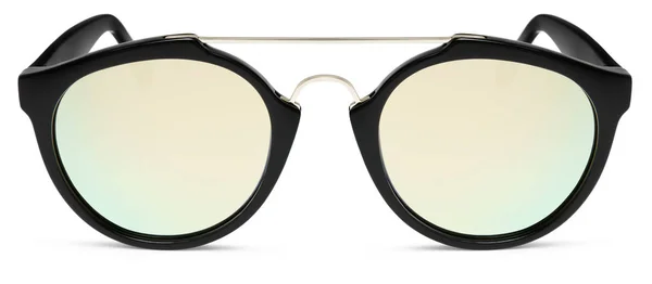 Солнцезащитные очки золотые зеркальные линзы на белом фоне — стоковое фото