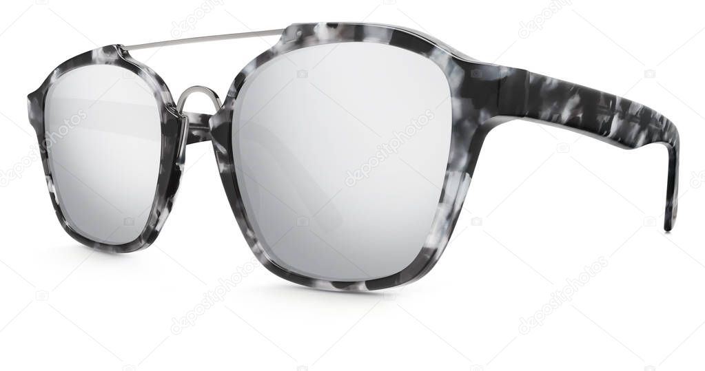 spotted sunglasses gray mirror lenses isolated on white backgrou