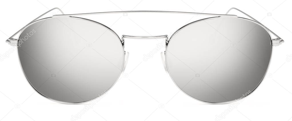 silver sunglasses gray mirror lenses isolated on white backgroun