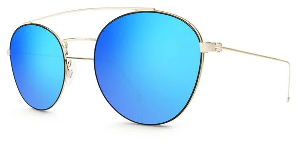 Złote okulary niebieskie soczewki lustro na białym tle na biały backgro — Zdjęcie stockowe