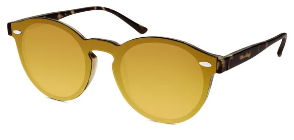 Bruine zonnebril Gouden spiegel lenzen geïsoleerd op wit gespot — Stockfoto