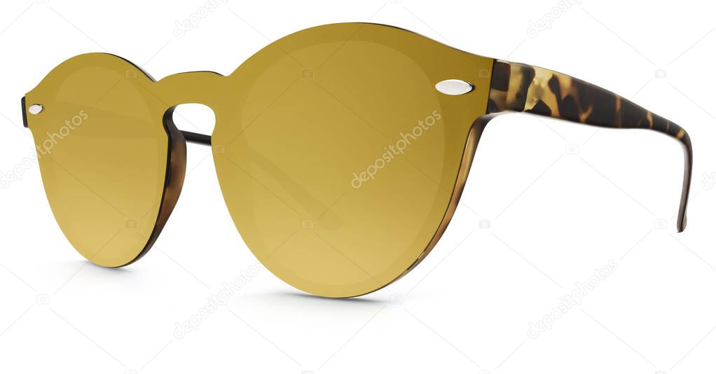 spotted brown sunglasses golden mirror lenses isolated on white 