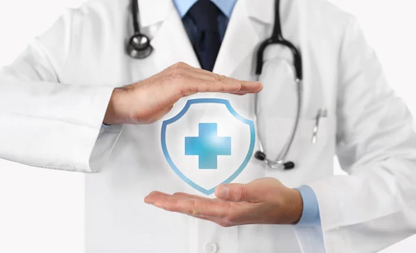 Conceito de seguro de saúde médica, símbolo cruzado — Fotografia de Stock
