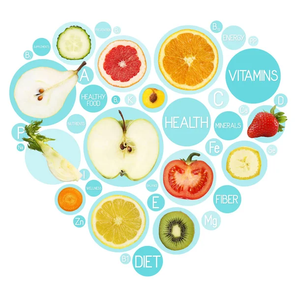 Fruit symbols in hearth shape, diet concept — Stock Photo, Image