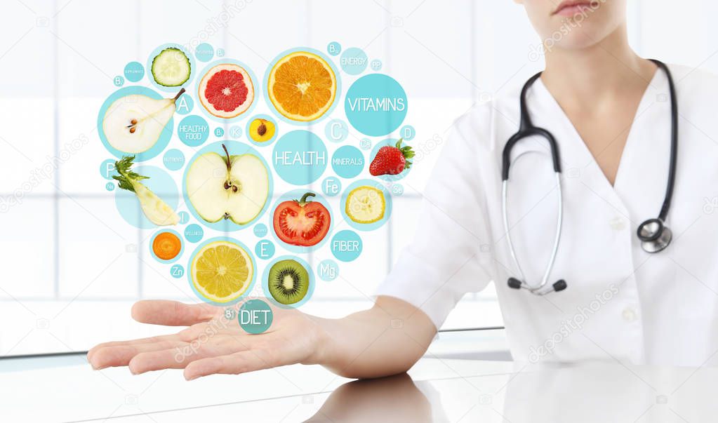 healthy food supplements concept, Hand of nutritionist doctor sh