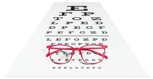 Röda glasögon på visuella testbild isolerade på vitt. Syn — Stockfoto