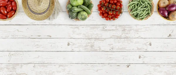 Vegetables top view on kitchen white large table, web banner — Stock Photo, Image