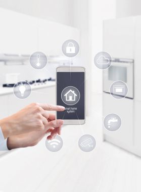 ev otomasyon el dokunmatik akıllı telefon ekran sembolleri ki üzerinde bulunan
